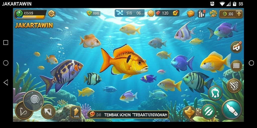 Tampilan gameplay JAKARTAWIN dengan aksi menembak ikan yang seru.
