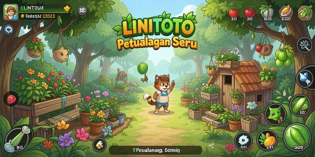 Tangkapan layar gameplay LINITOTO menampilkan aktivitas bertani yang seru.