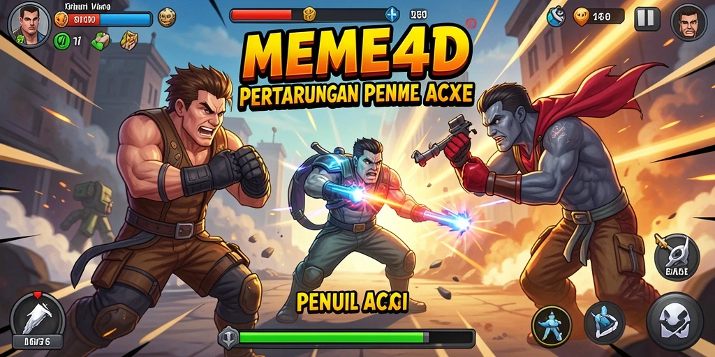 Tampilan gameplay seru dalam pertarungan karakter meme yang lucu.