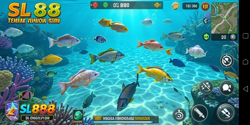 Gameplay SL888 menampilkan aksi menembak ikan yang seru dan mengasyikkan.